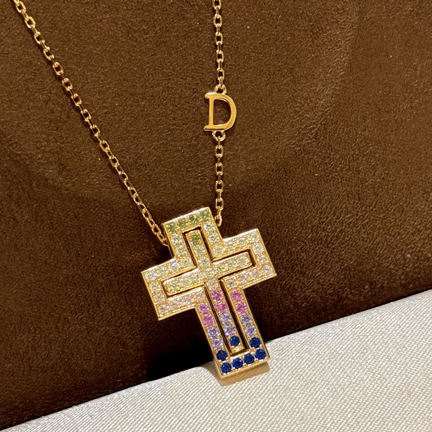 Chrome Hearts Gold Cross Pendant with Multi-Color Stones